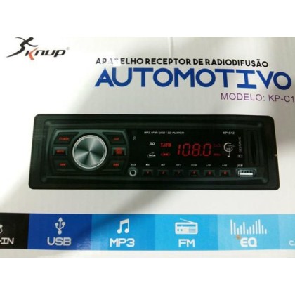 SOM AUTOMOTIVO | CARRO | MP3 - FM + ENTRADA USB e SD + AUXILIAR FRONTAL  - KNUP - KP-C12 
